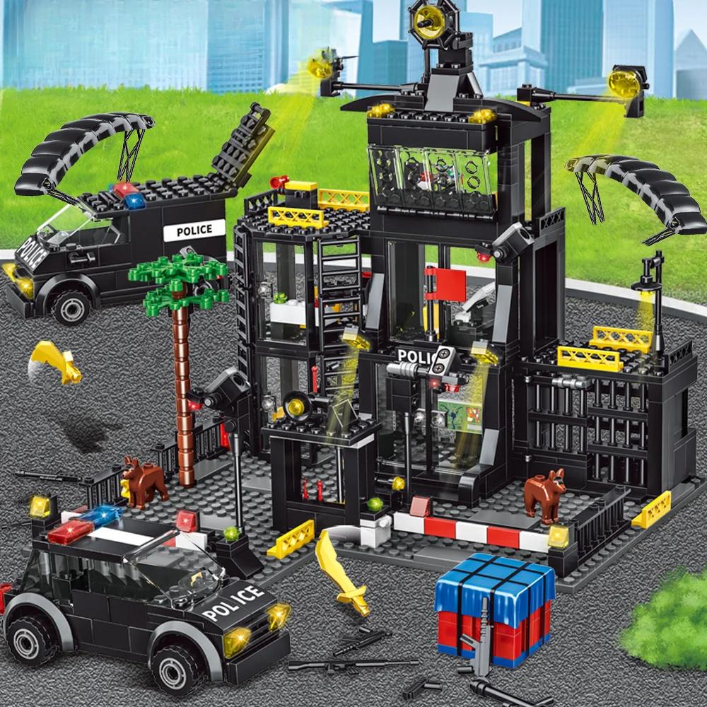 Полицейский участок военный городской модельный набор тюремная машина полицейский корабль модель персонажа строительный блок DIY игрушка дети мальчик подарок