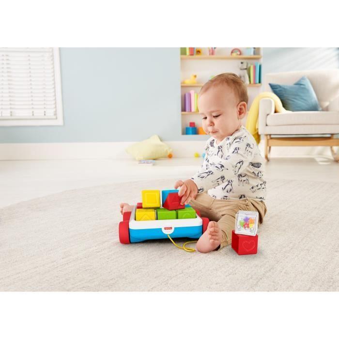 Jouet d'éveil - fisher price - mon wagon cubes à tirer - 9 cubes de couleurs - dès 6 mois