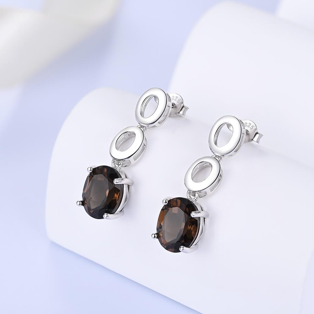 Потрясающие дизайнерские серебряные висячие серьги для женщин, настоящий дымчатый овал, 9x11 мм, ноябрьский камень, защитный камень, ювелирные украшения, подарок