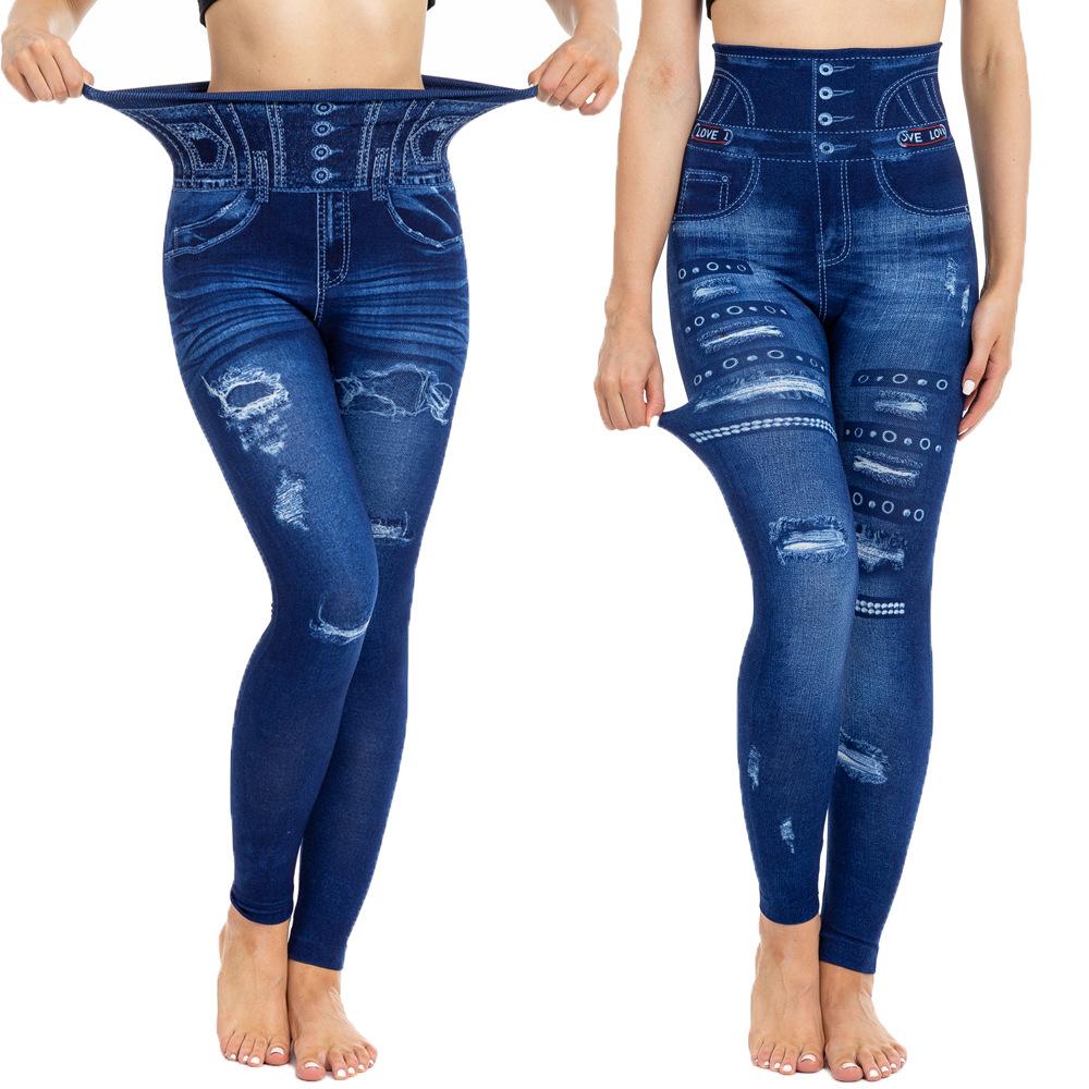 Большие размеры с высокой талией, рваные узкие брюки для женщин, весенние повседневные принты, узкие леггинсы для йоги, спортивные штаны