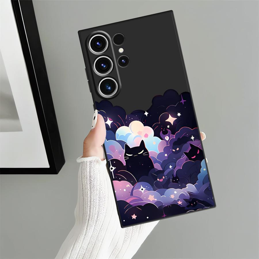 Чехол для Samsung Galaxy S25 S24 Plus S20 Ultra S21 FE S10 S9 Note 20 8 9 10 S23 S26 Funda Чехол для телефона Черный кот Звездная ночь