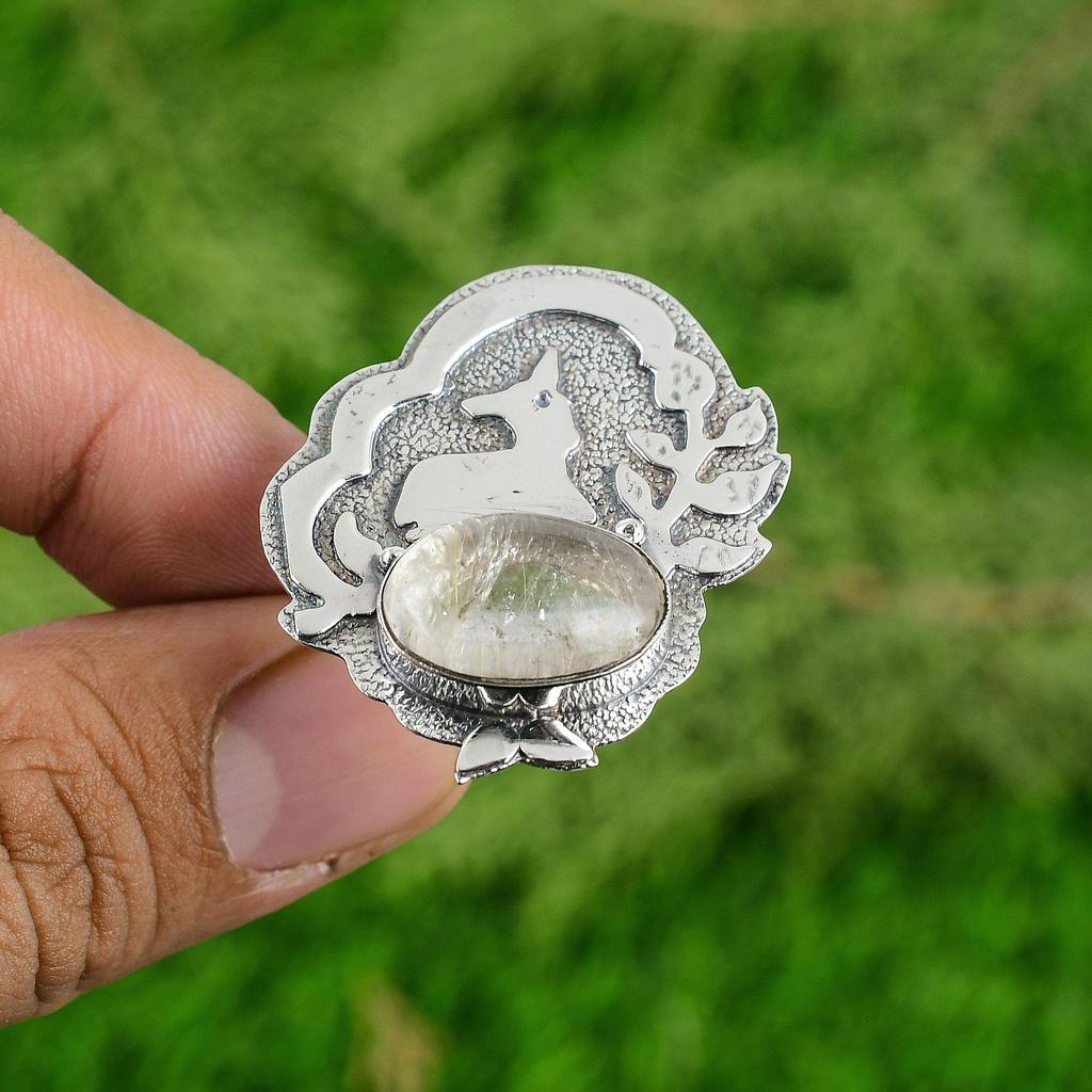 Golden Rutile Gemstone Bezel Statement Daughter Handcrafted Ring Sterling Silver