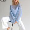 TAOVK Женские вязаные свитера, женский ажурный тонкий пуловер, модный свободный топ с рукавами-фонариками, защита от солнца, женский халат