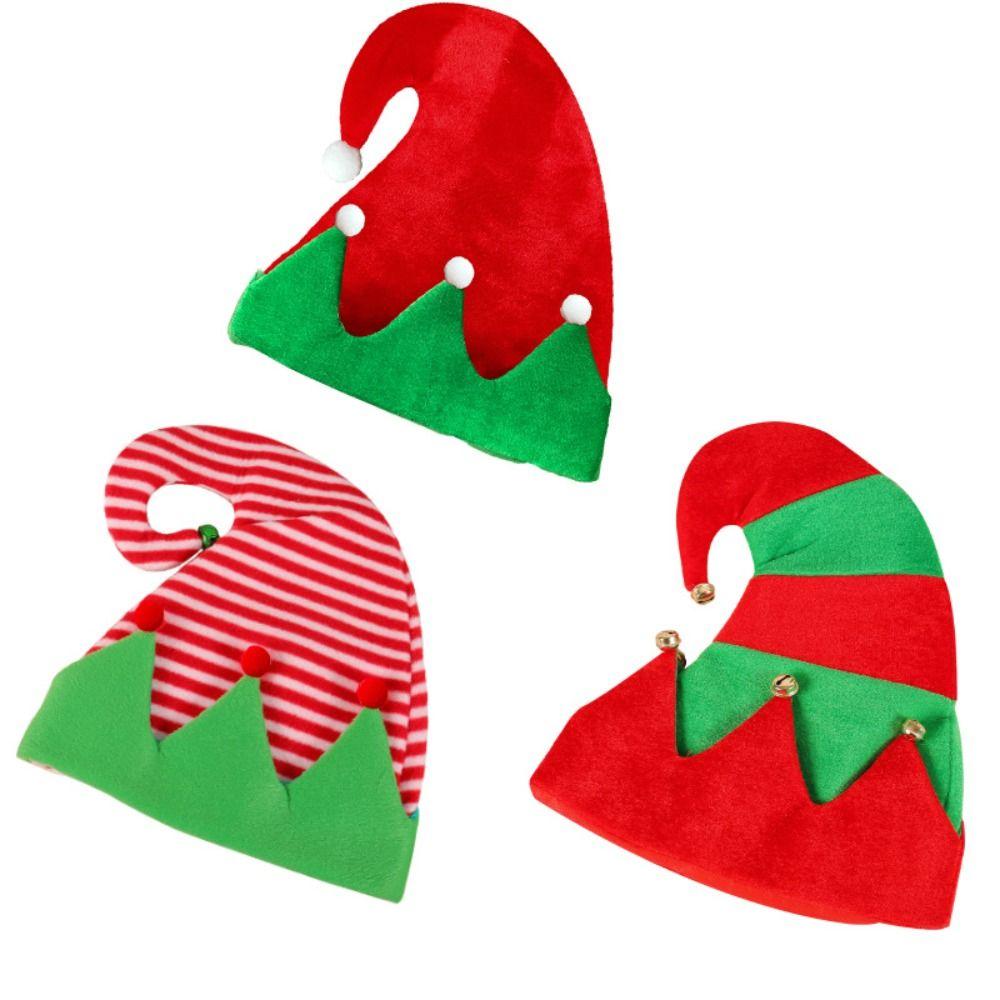 Ball Stripe Xmas Cap Green Santa Elf Hat Warm Christmas Hat  Winter