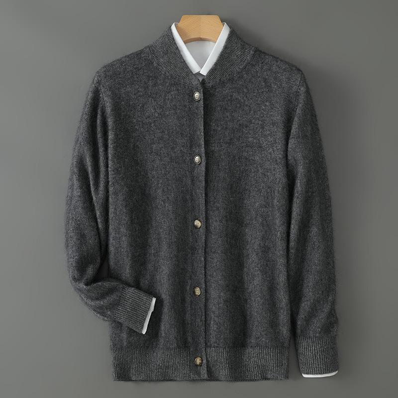 Men's mink knitted cardigan jacket with half-height stand-up collar button-down autumn and winter casual large-size men's rabbit fleece sweater