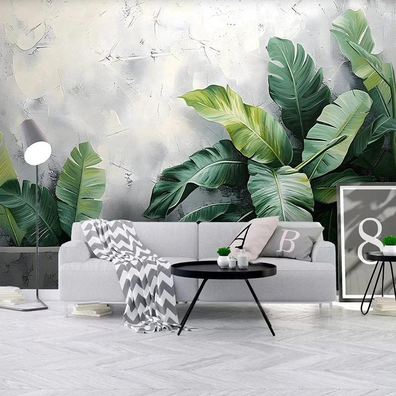 Nordic Modern Mural Simple Art Leaves Fresco Гостиная Телевизор Диван Спальня Фон Обои Домашний Декор