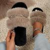 Fashion Luxury Pearl Decor Home Fur Slippers Women Winter Indoor Cozy Open Toe Fluffy Slides Woman Mixed Color Plush Warm House Slippers