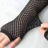 Black Fishing Net Fingerless Long Gloves, Women'S Party Uniform Patterned Cuffs, Stage Performance Arm Cover Accessories