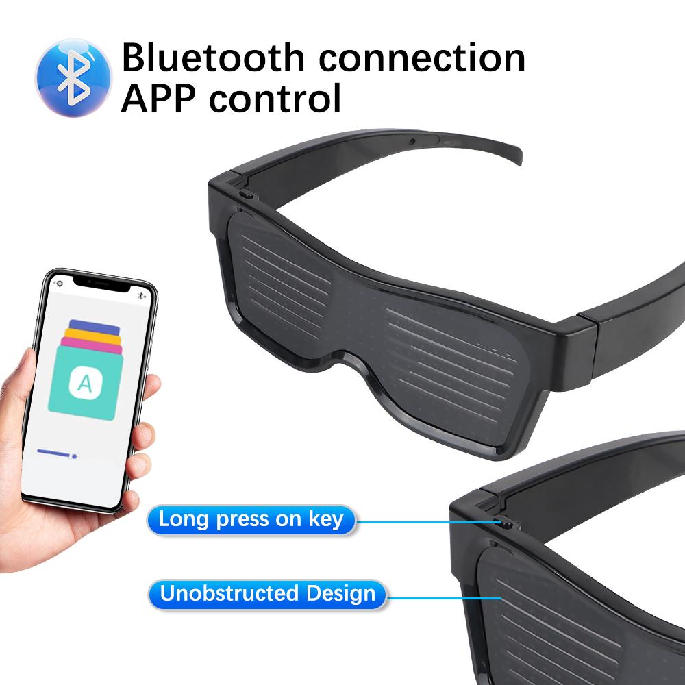 LED Electronic APP Bluetooth Futuristic Eyewear Prop For Party Bar Festival Performance USB DIY Luminous Glasses Portable