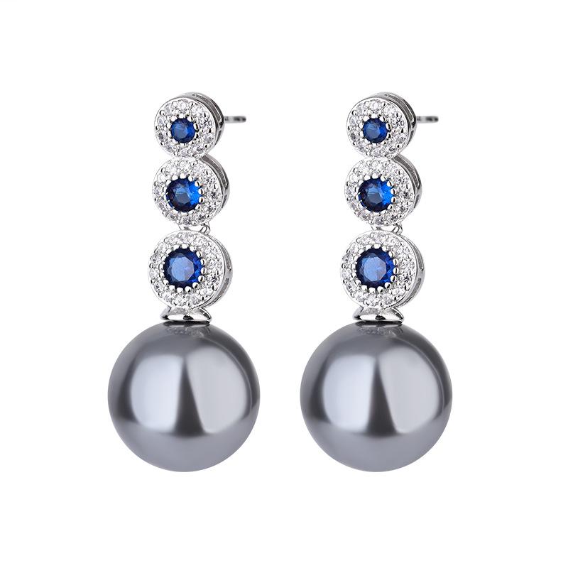 Серьги-гвоздики с микрозакрепкой из голубого циркония в серебре S925, женские индивидуальные украшения, серьги с белым жемчугом в виде ракушки, роскошные серьги с жемчугом в стиле «темперамент»