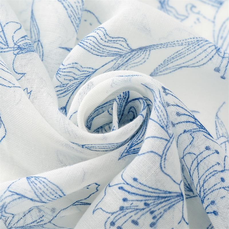 Vintage Blue Floral Print Scarf for Women - Lightweight, Breathable Polyester Shawl with Elegant Rose and Leaf Pattern, Perfect for Spring, Summer