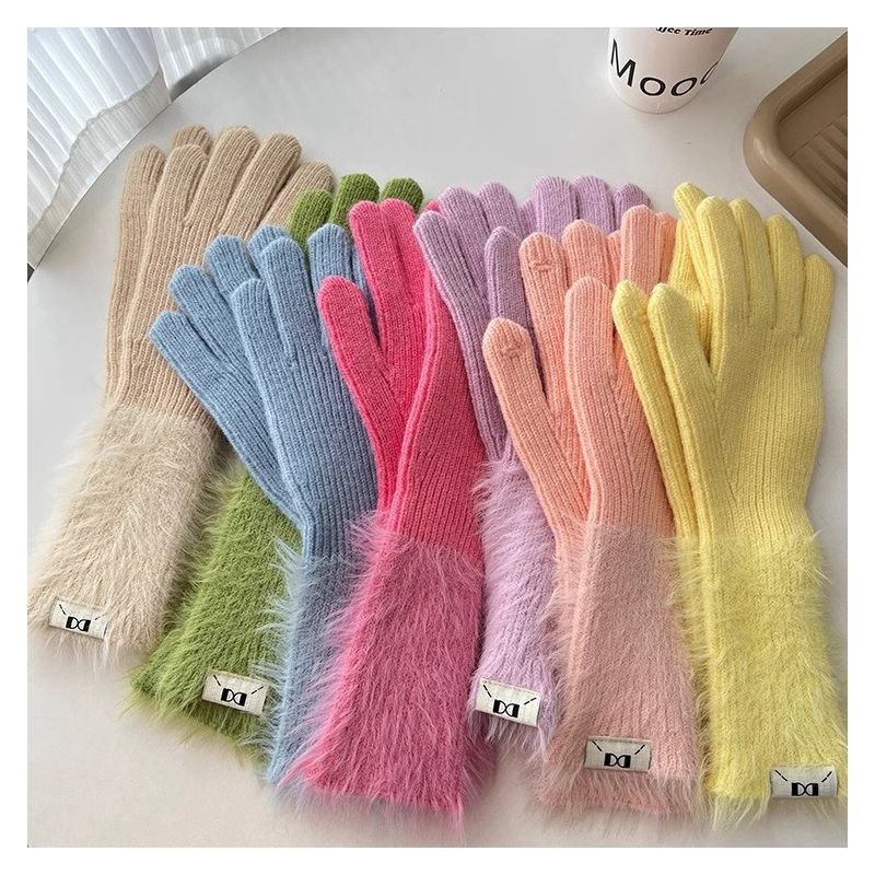 Дофамин Однотонные Теплые Пятипалые Перчатки Универсальные Вязаные Милые Студенческие Женские Сладкие Длинные Велосипедные Рукава