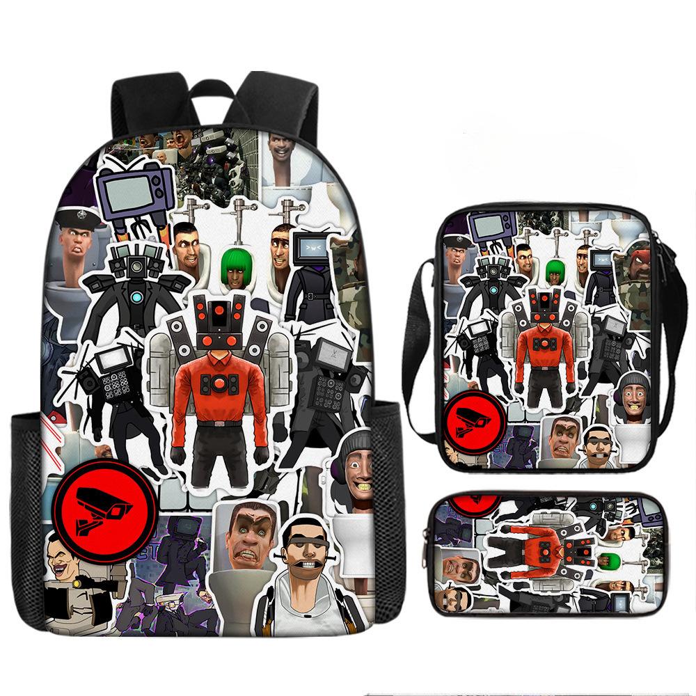 Toilet man and monitor person skibidi toilet game cartoon backpack, crossbody bag, pencil case