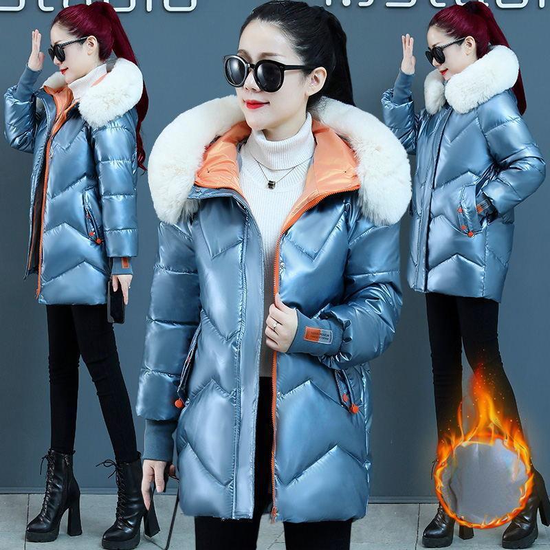 Осень и зима Яркая однотонная с капюшоном большой меховой воротник Свободная повседневная ветрозащитная утепленная теплая короткая женская куртка 5 цветов