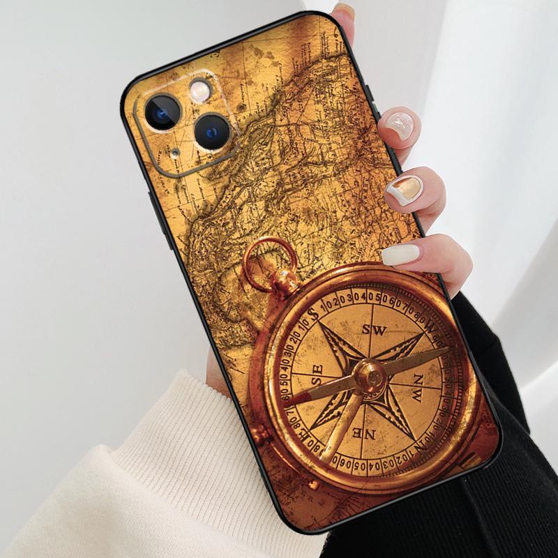 Карта Мира Компас Морской Чехол для Телефона Для iPhone 11 12 13 14 15 16 Pro Max Mini X XR XS Max Plus Чехол Funda