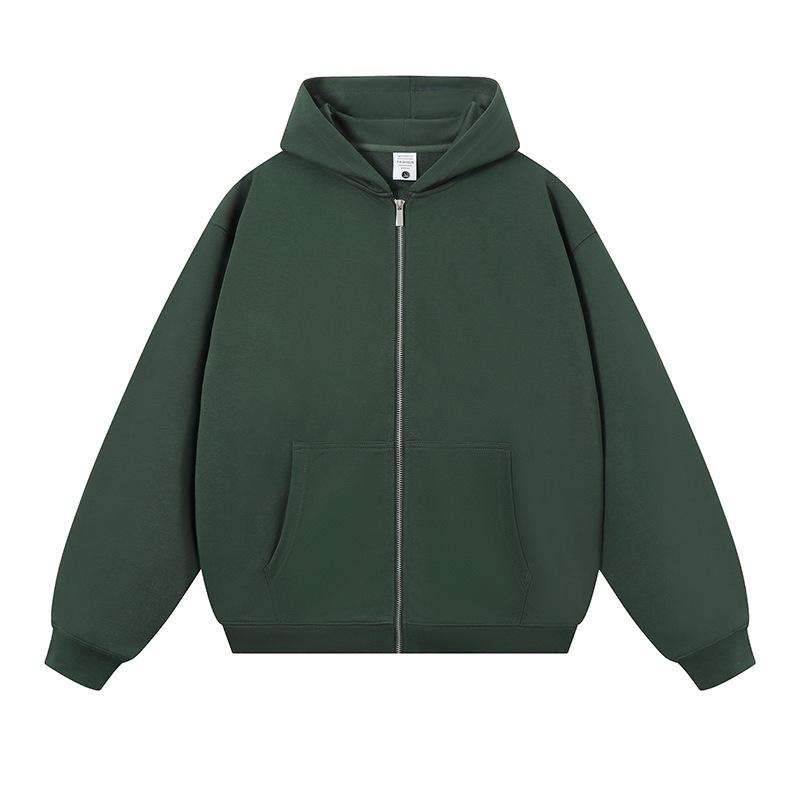 400g Men's American Style Thickened Round Neck Winter Zipper Hoodie Cardigan