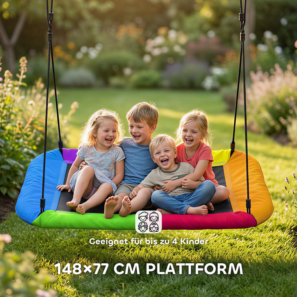 Nest Swing Height-Adjustable Hanging Swing up to 300kg with Adjustable Ropes for 3-8 Years 148x77x180 cm Multicolor