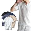 Mens Short Sleeve Linen Shirts Summer Casual Loose Hawaiian T-Shirt Blouse Tops