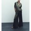Spring NEW Set Casual Silk Satin Texture Shirts 9929235 Silk Satin Texture Wide Leg Pants 9929231