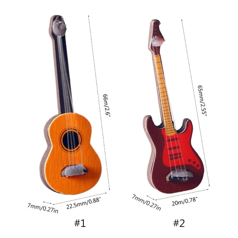 Деревянная миниатюрная гитара, мини-кукольный домик, миниатюрный инструмент, классическая модель электрогитары, офисные настольные украшения