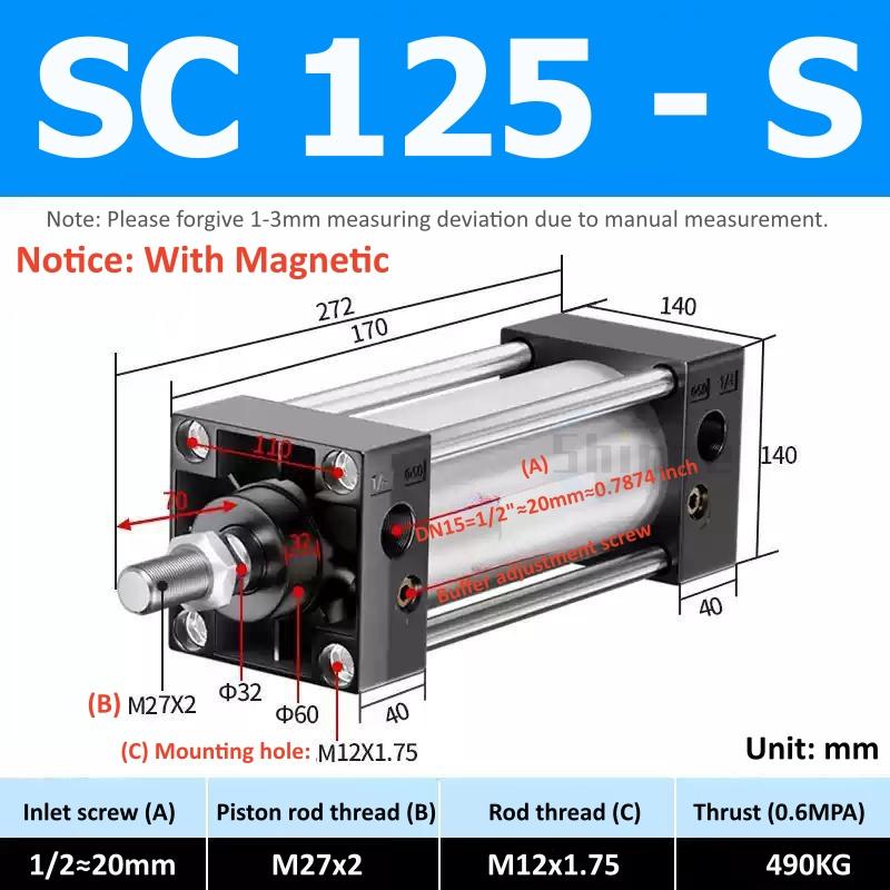 SC Standard Air Cylinder SC32/40/50/63mm Bore Small With Magnetic Pneumatic Cylinder Piston 25/50/75/100/150/200/250mm Stroke