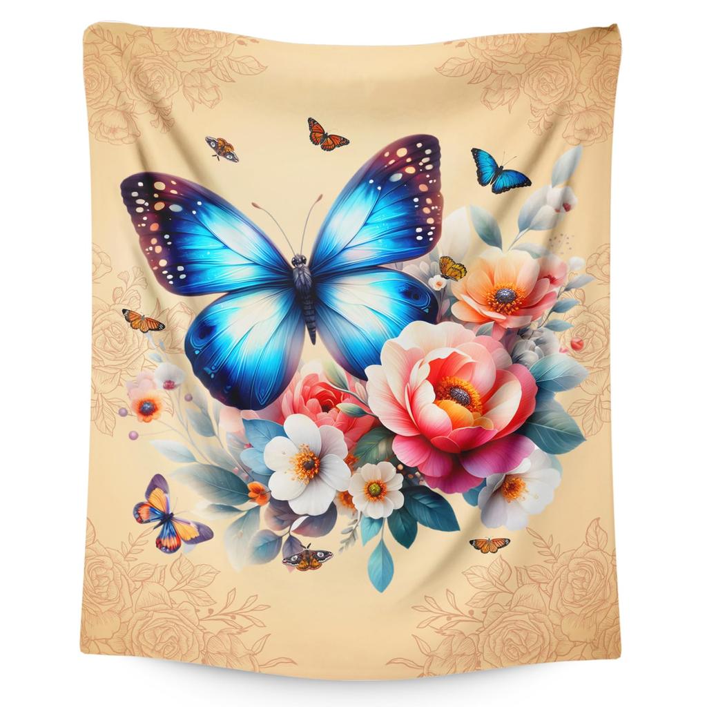 Ultra Soft Butterfly Theme Blanket Soft Warm Plush Fleece Flannel Butterflies Throw Blanket for Travel, Airplane, Bed, Couch,Car