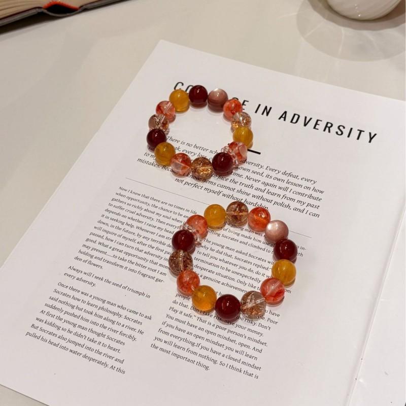 Red Crystal Beaded Bracelet Natural Agate Quartz Women Fair Skin Tone Fashion Jewelry
