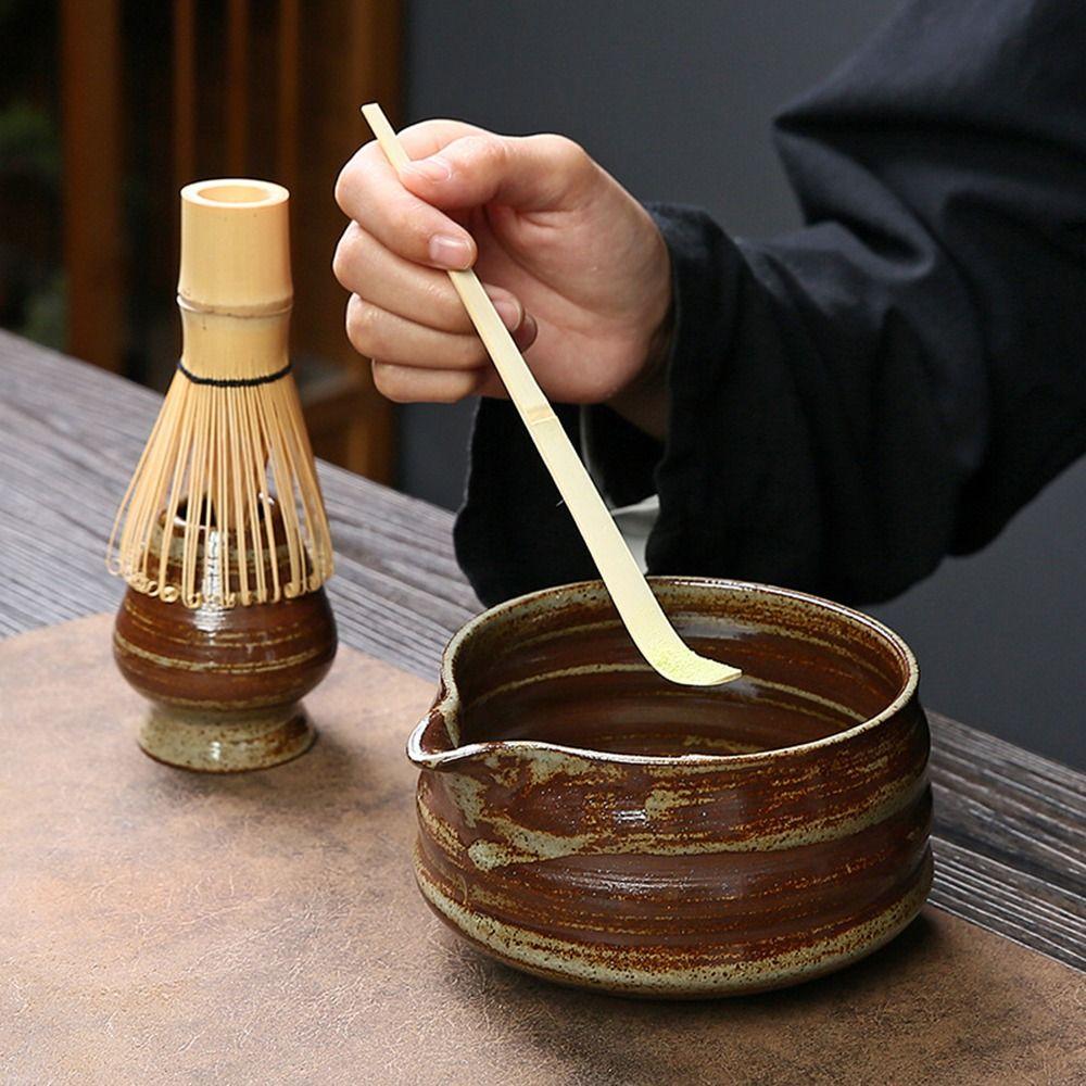 4PCS Food Grade Japanese Matcha Tea Set Bamboo Ceramic Japanese Chasen Matcha Whisk Set Stirring