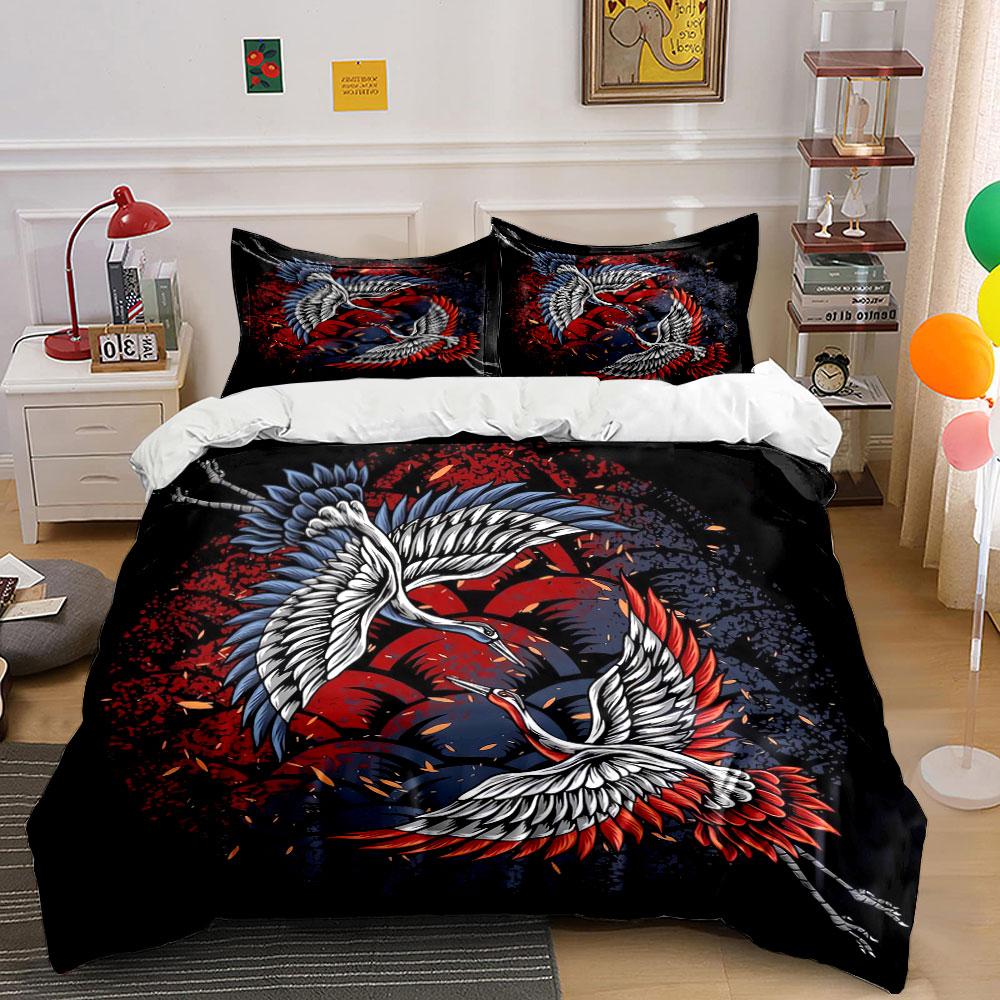 "Crane Art Design Decor Set" Bedding Set with 1 Duvet Cover 2 Pillowcases Single Double King Queen, Gift