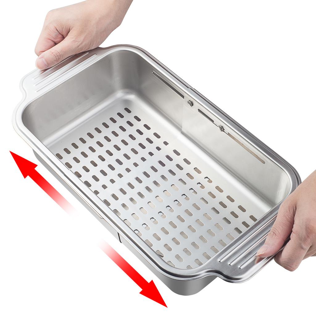 Retractable Sink Drain Strainer 304 Stainless Steel Kitchen Sink Drain Basket for Food Fruits Vegetables Noodle Pasta