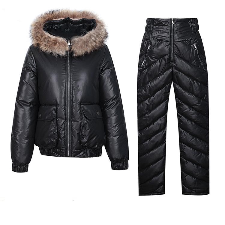 Уличная одежда с хлопковой подкладкой, женские зимние новые стильные топы и брюки, повседневная одежда, костюм, облегающая утолщенная одежда с хлопковой подкладкой