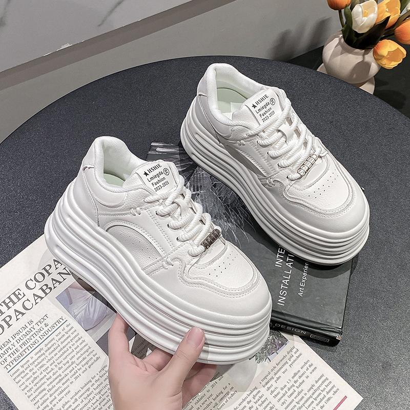 Модная обувь на высокой платформе Женская Весна Осень Массивные кроссовки Дизайнерская толстая подошва Кожаная спортивная обувь Дышащие кроссовки Женские