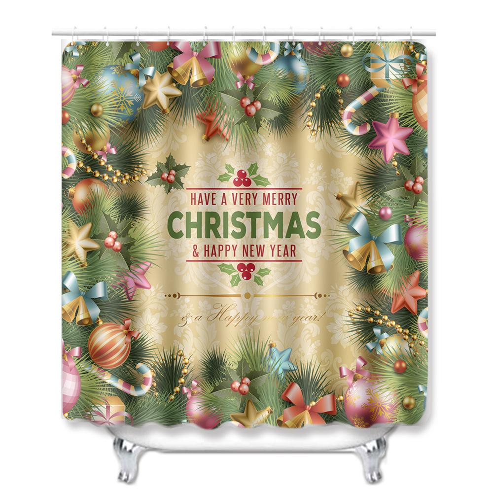 Christmas Home Shower Curtain Waterproof Polyester Cloth Toilet Floor Mat Four-Piece Set Entrance Door Mat Bedroom Living Room Carpet