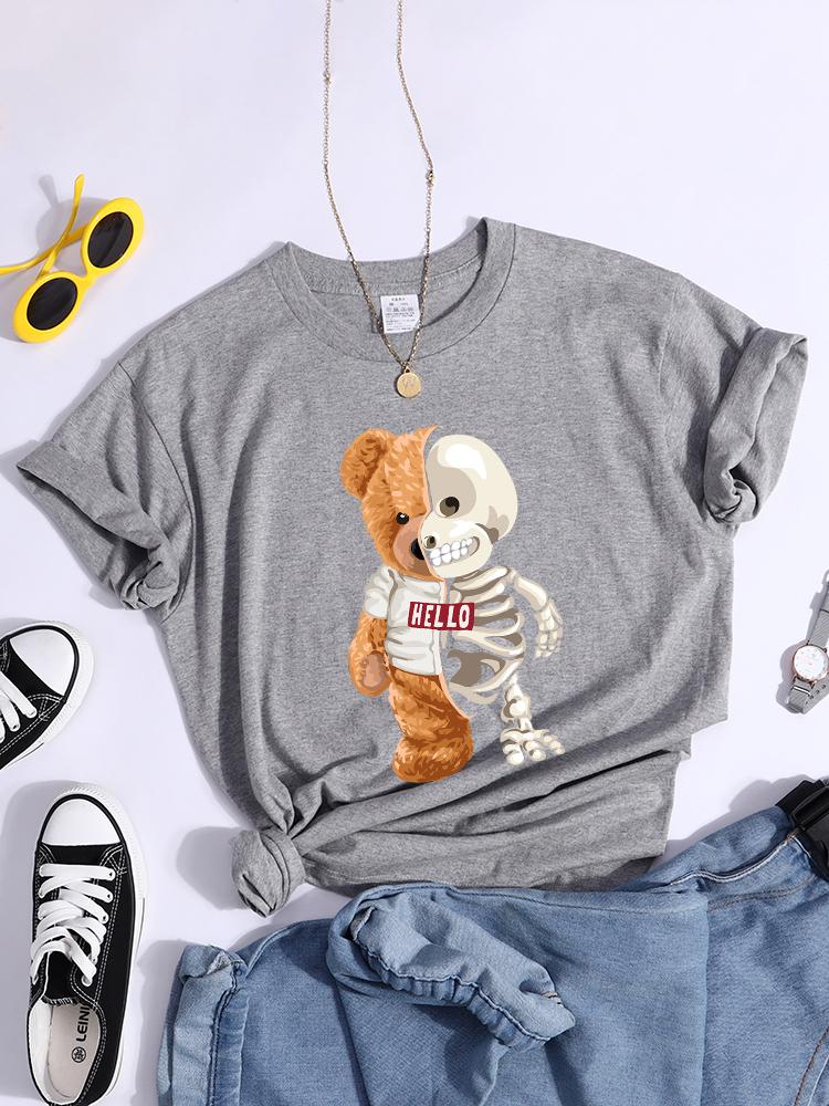 Hello Teddy Bear Show You What I Am Really Look Like Women T Shirts Summer Casual T-Shirt Street Hip Hop Tops