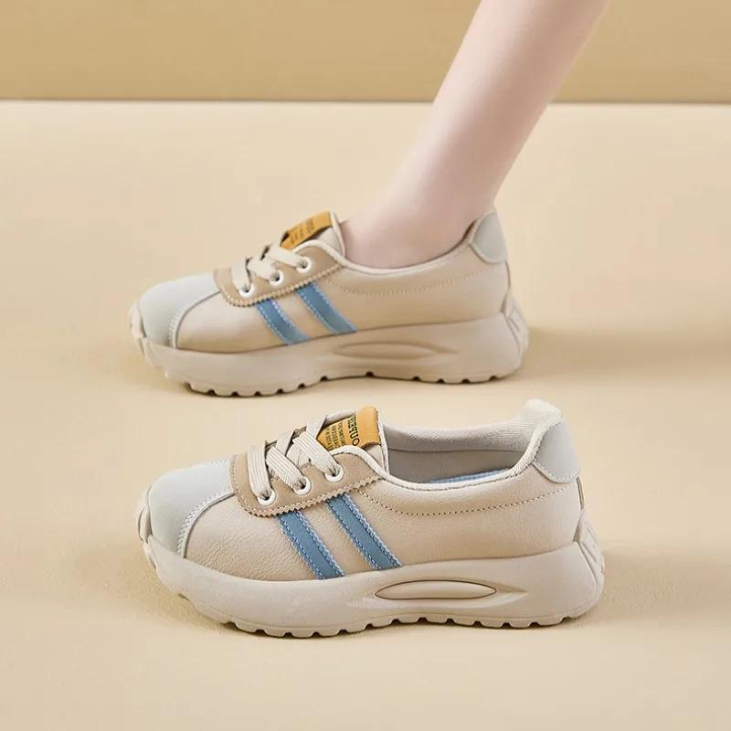 Новые женские туфли на платформе, повседневные кроссовки, универсальные модные дизайнерские полосатые женские туфли из искусственной кожи, одиночные туфли