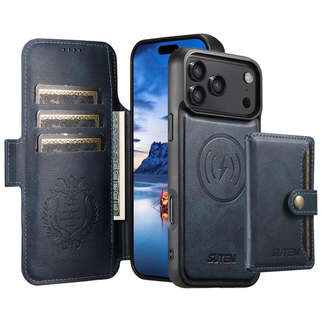 iPhone 17 Pro Max Leather Flip Case: Card Slot, Magnetic, Wireless Charging Stand