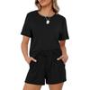 Women's Casual Solid Color Short Sleeve Elastic Tie Pocket Shorts Set