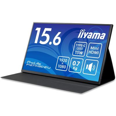 Iiyama ProLite Mobile Full HD IPS Встроенная подставка Кабель USB-Mini Динамики P1671HSC-B1J Монитор, 15,6-дюймовый дисплей, Матовый, 3-летняя гарантия производителя