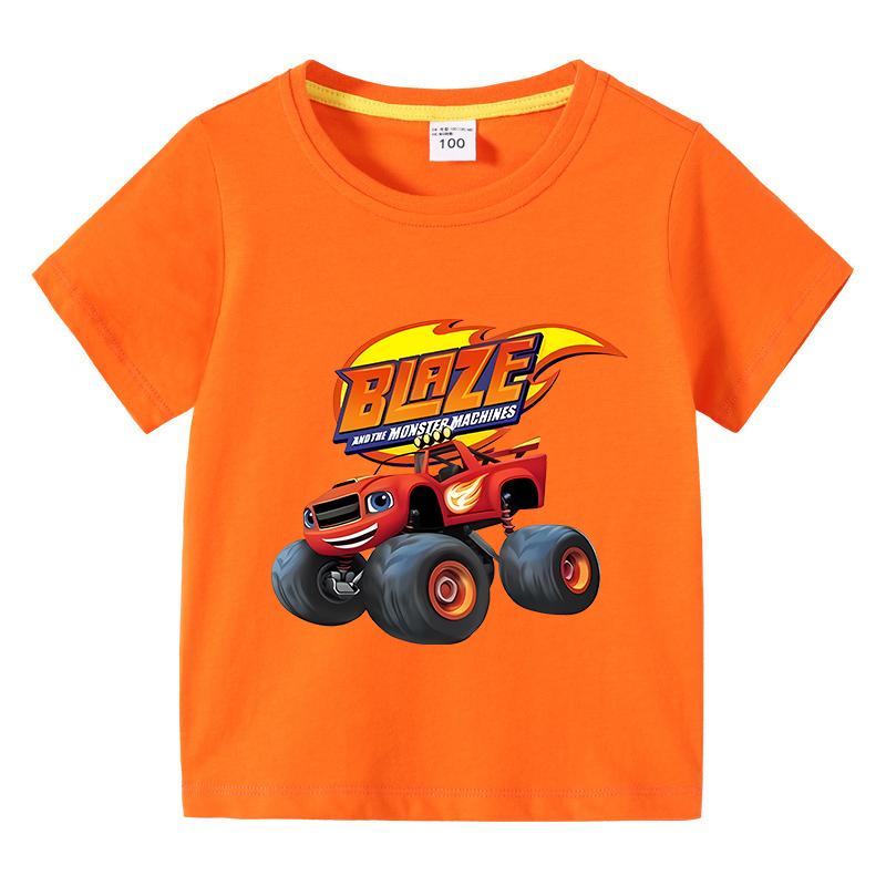 2025 Summer Kids Blaze And The Monster Machines Cartoon Funny Tshirt Childrens Short Sleeved Tees Girls Boys Tops Clothes