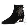 NEW Chelsea Classic Rhinestone Flowers Frosted Leather Shoes Fashion Boots Large Size High Heel Autumn Winter Women Boots