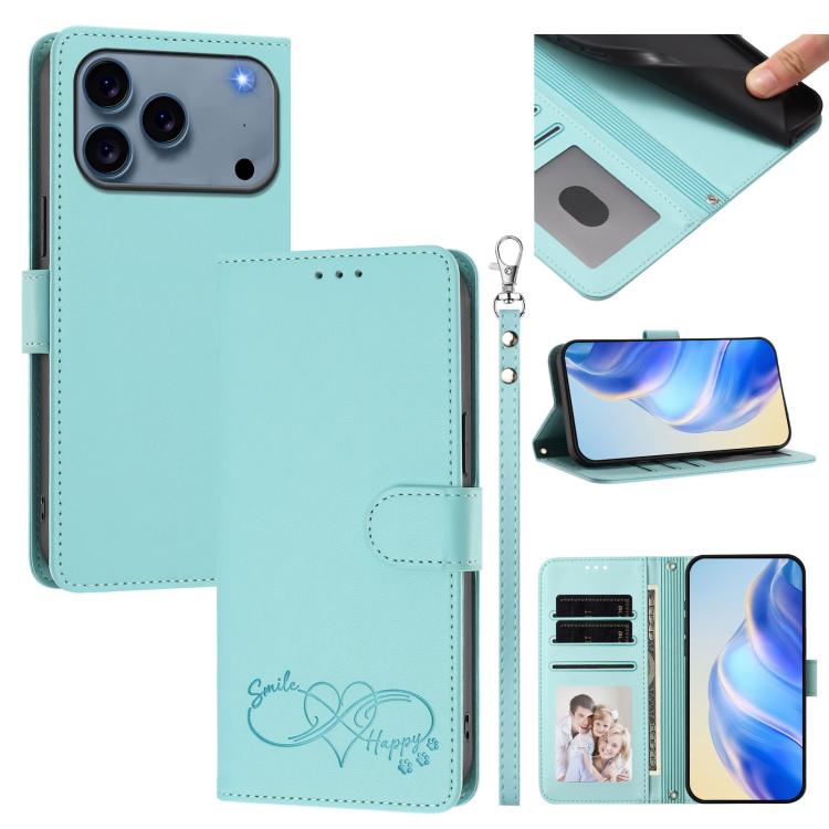 Happy Heart Pattern Magnetic Closure Vegan Leather Phone Case With Wrist Strap For iPhone Shockproof Protective Cover