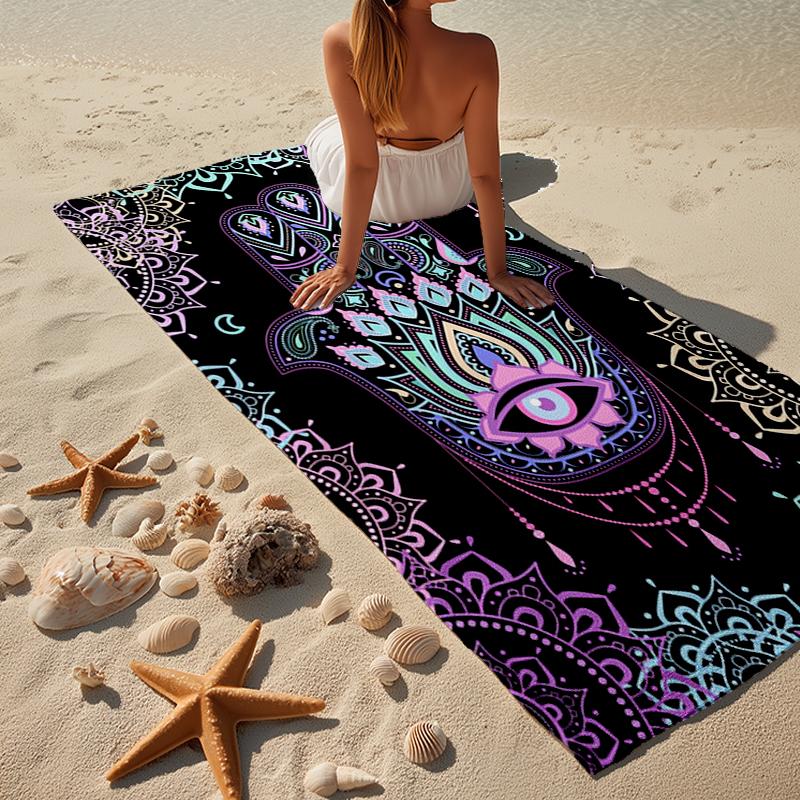 Colorful Hamsa Mandala Pattern Beach Towel, Super Soft Microfiber, Gift for Her/Him, Birthday, for Pool, Beach, Travel, Home Decor Fan gifts