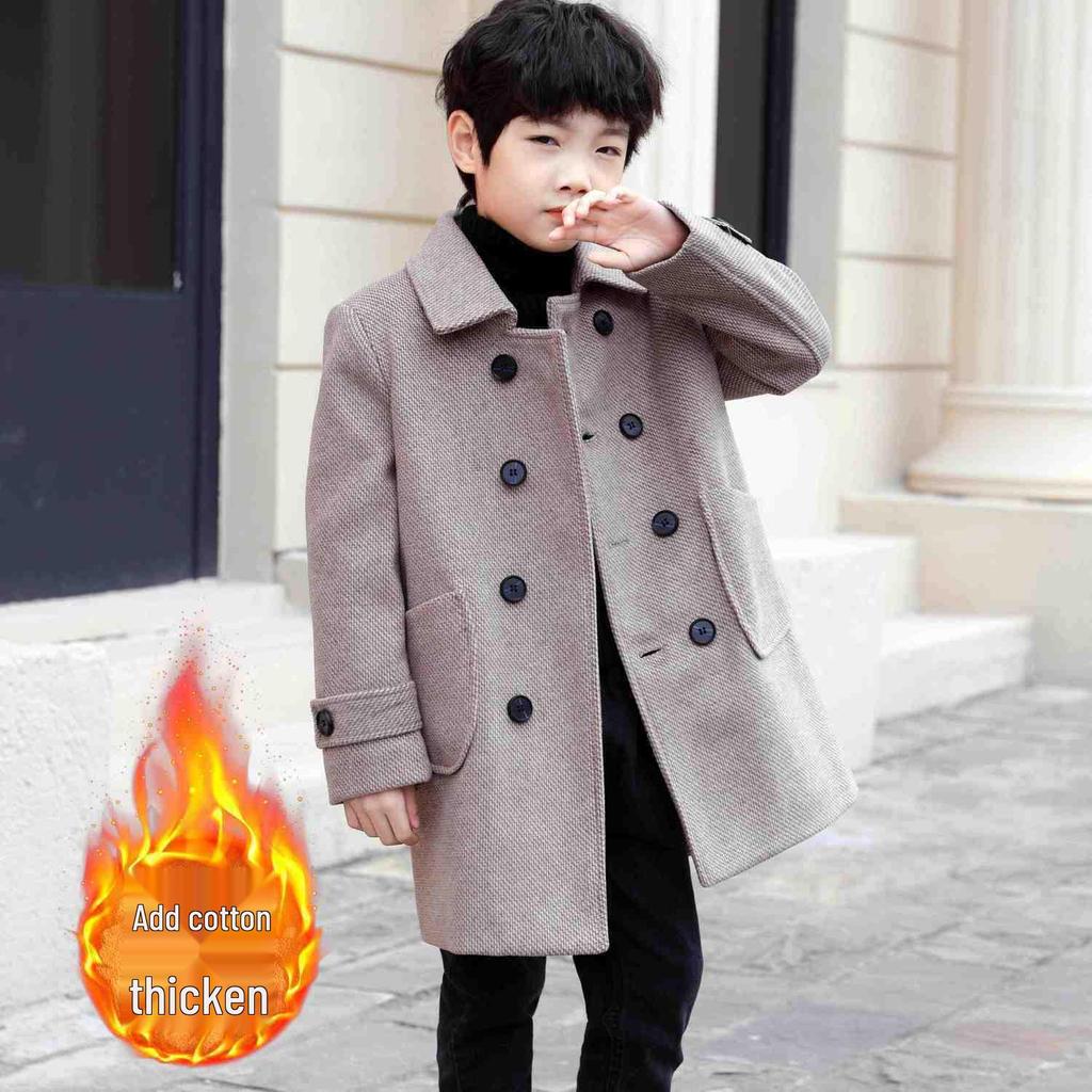 Шерстяное хлопковое пальто для мальчиков - Коллекция Весна/Осень 2025 для детей среднего/большого возраста