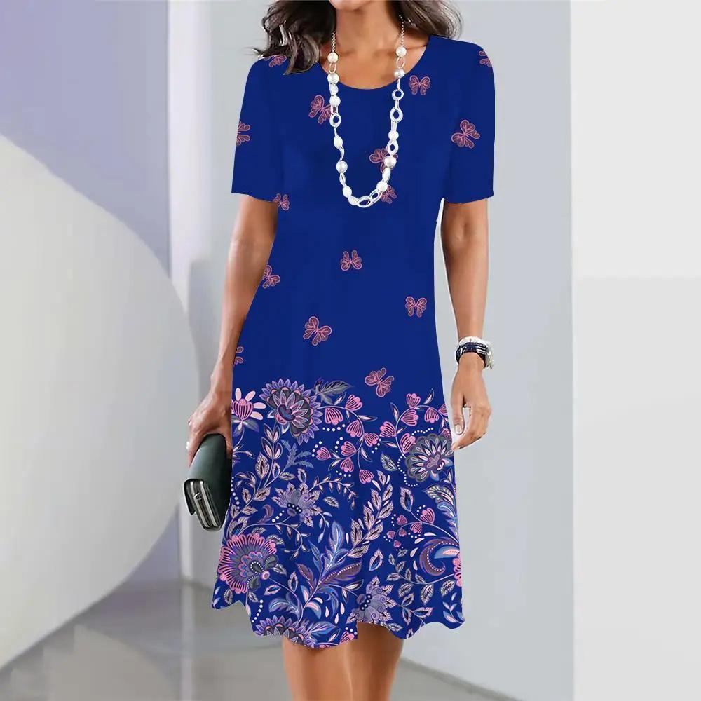 Fashion Woman Clothing Dress Flowers 3D Prints Women's Dress Beautiful Elegant Party Gown Autumn Retro Tops Short Sleeves Pullover