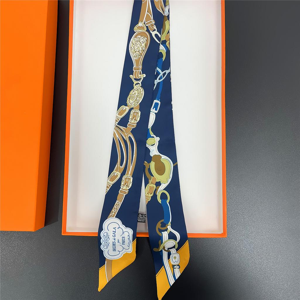 2024 Бренд Дизайн Клетчатый Шелковый Шарф Роскошный Шарф Женский Фуляр Узкая Сумка Шарфы Шейный Платок Для Женщин Модная Повязка На Голову Для Волос