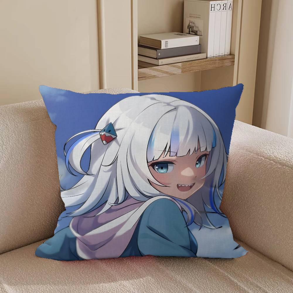 Подушки VTuber Gawr Gura Мультяшные Декоративные для Дивана Дома Двусторонняя Печать Короткий Плюш Милый Чехол для Подушки