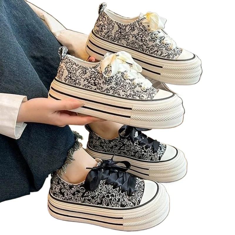 Горячая Распродажа Удобная Парусиновая Обувь для Женщин Летняя Модная Универсальная Шнуровка Дышащая Бисквитная Повседневная Обувь Обувь Для Бордборда