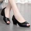 Летние женские босоножки на каблуке, офисные туфли на среднем каблуке, черные кожаные туфли, модные босоножки на блочном каблуке с открытым носком