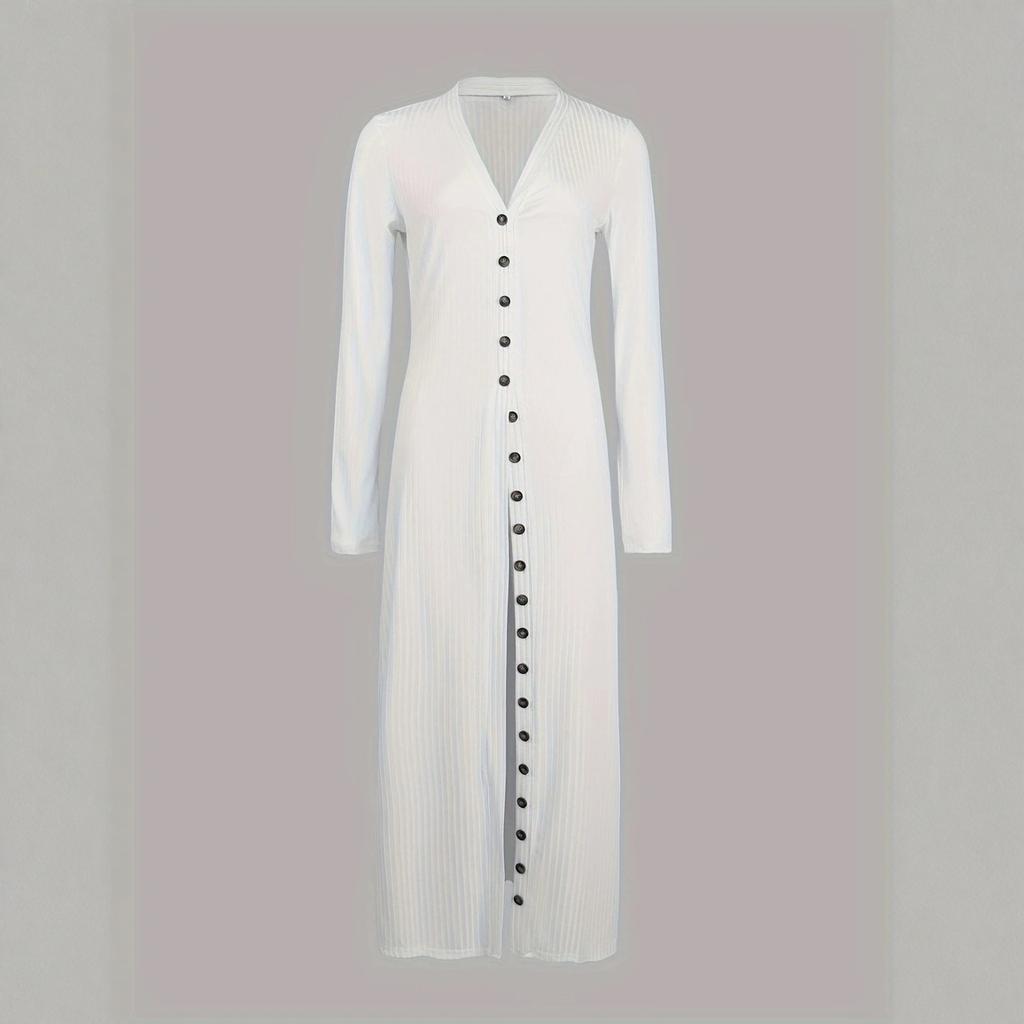 Женский модный повседневный однотонный кардиган с длинным рукавом и длинный топ-футболка с V-образным вырезом