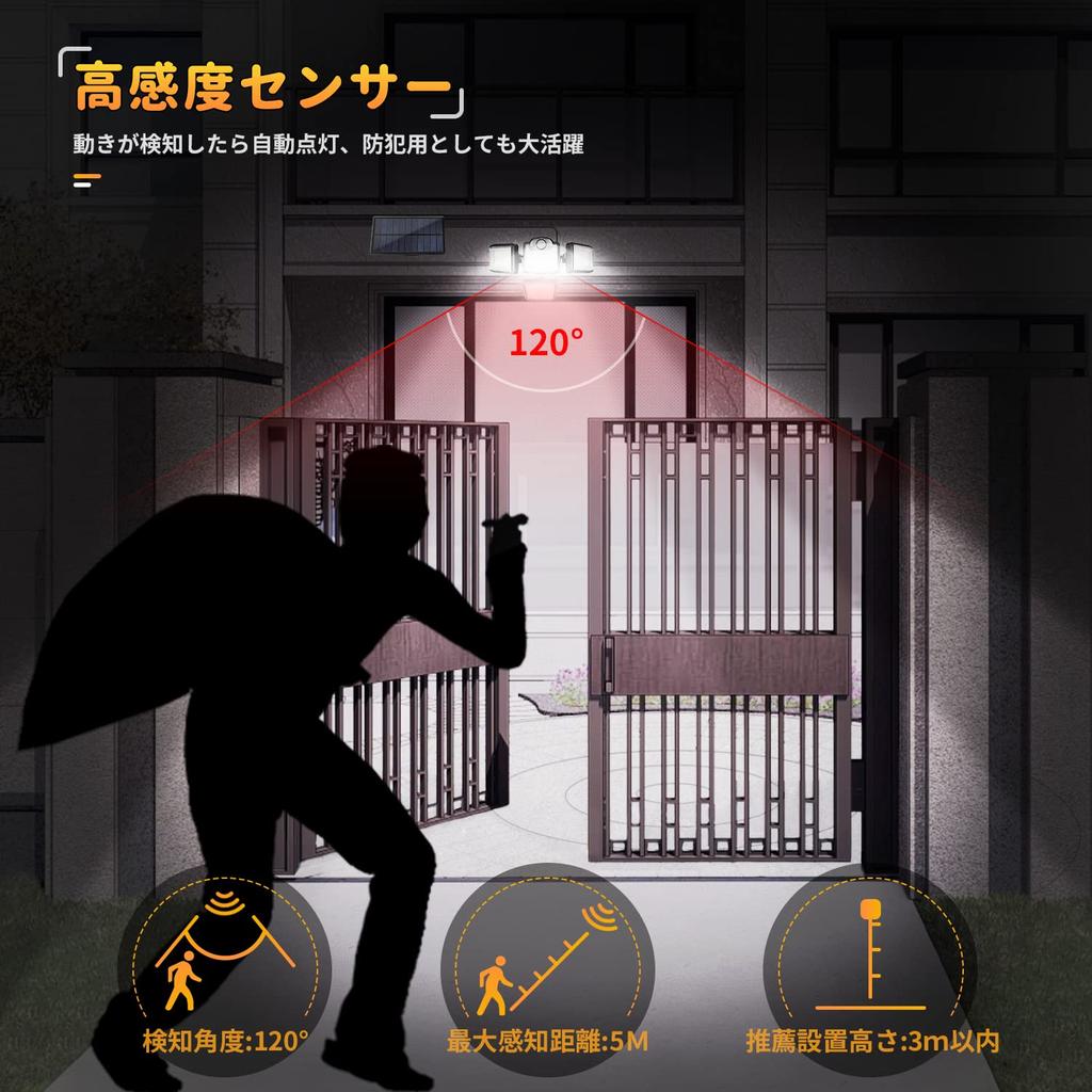 Солнечный светильник, раздельного типа [192 светодиода, 4-сторонняя подсветка, кабель 4,5 м, 3000 люмен, регулируемый угол 360°, водонепроницаемость IP65] для внутреннего и наружного использования,